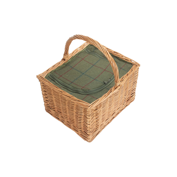 August Grove Wicker Butcher's Basket with Tweed Effect Cooler Bag